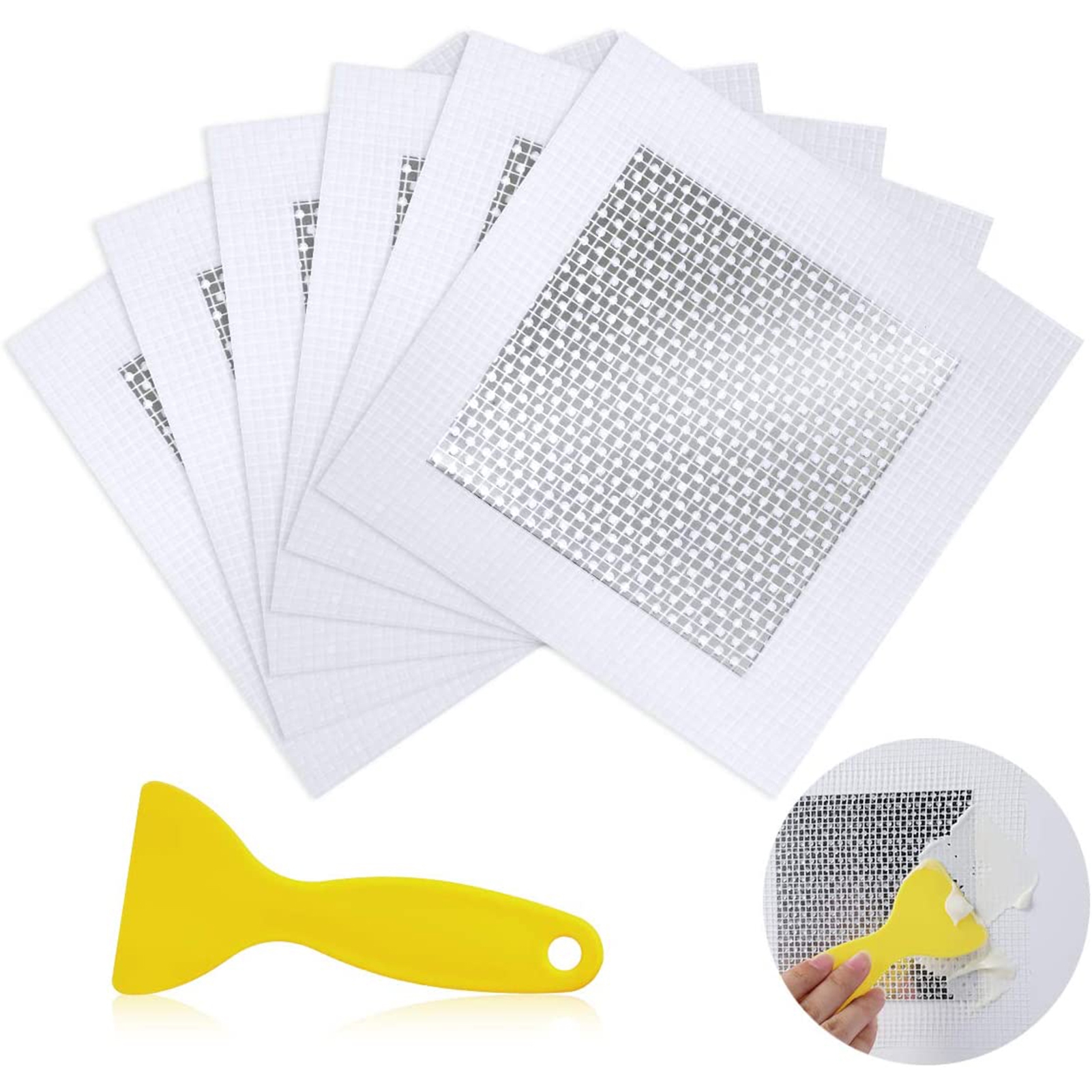Soumake 1 Set Wall Repair Patch Kit Self Adhesive Strong Stickiness Aluminum 2/4/6/8 Inch Wall Patch Hole Fixer Repair Kit for Office